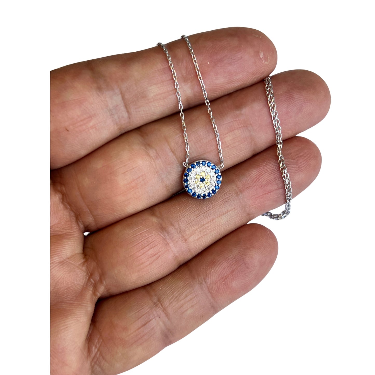 Evil Eye Necklace, Evil Eye Protection 925 Sterling Silver, Gold plated, SAPPHIRE and CZ stones Necklace