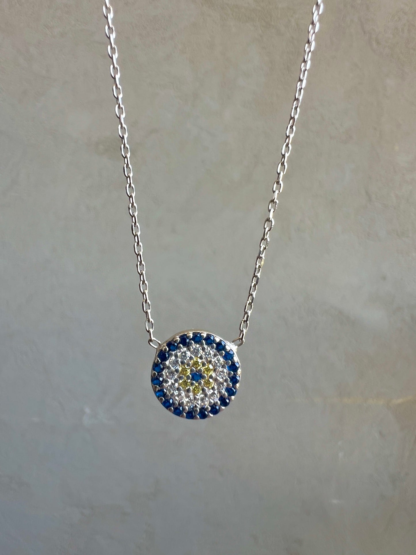 Evil Eye Necklace, Evil Eye Protection 925 Sterling Silver, Gold plated, SAPPHIRE and CZ stones Necklace
