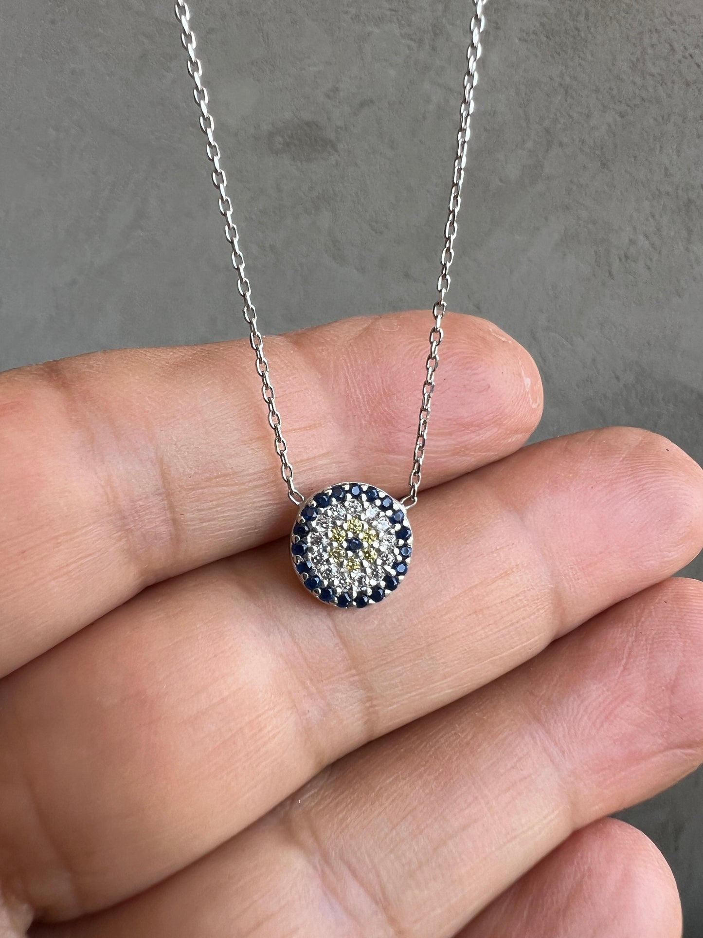 Evil Eye Necklace, Evil Eye Protection 925 Sterling Silver, Gold plated, SAPPHIRE and CZ stones Necklace